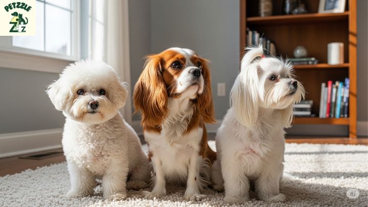 Bichon Frisé, Cavalier King Charles Spaniel e um Maltês