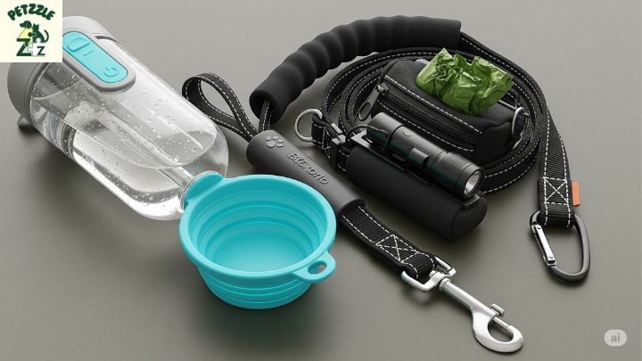 Garrafa de água para pets e guia bem equipada