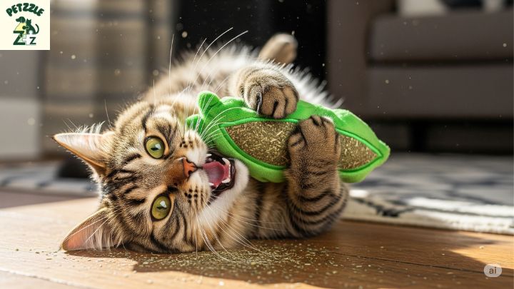 Gato abraçado a um brinquedo de pelúcia recheado de catnip
