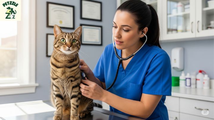 Gato sendo examinado por veterinário