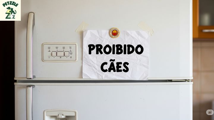 Geladeira com um lista de alimentos proibidos para cães