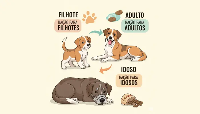 Infográfico ilustrado com as fases da vida do cachorro