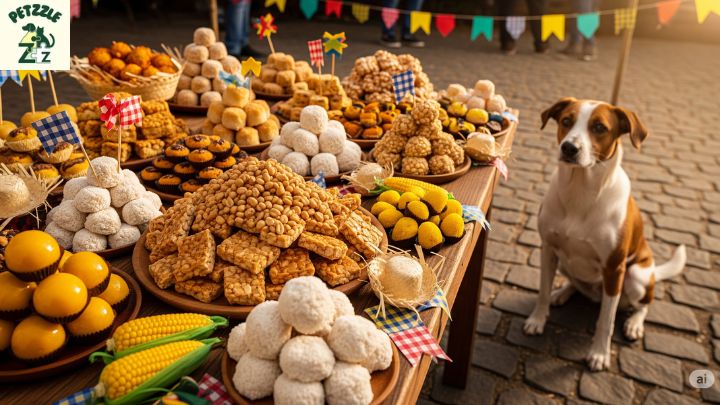Alimentos proibidos para pets nas festas juninas: Mesa com doces típicos das festas juninas
