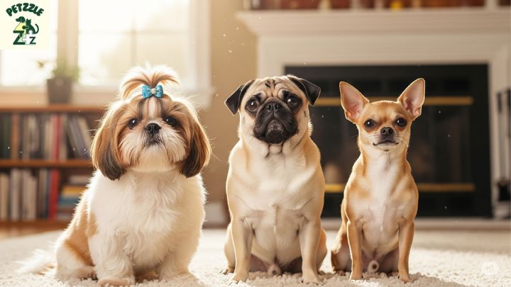 Raças pequenas: Shih Tzu, Pug e um Chihuahua