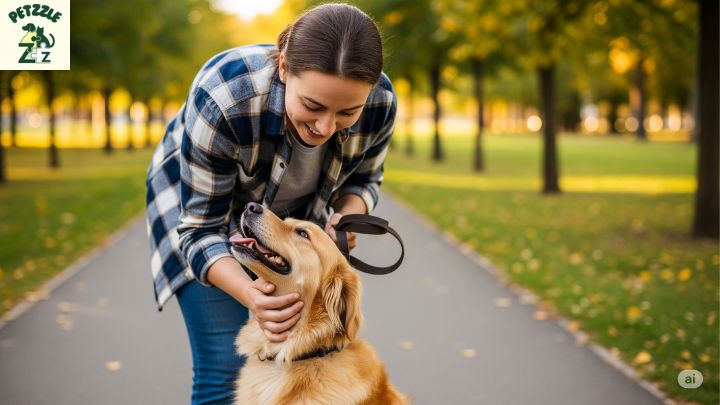 Caminhadas com cães: saúde, vínculo e felicidade 1 Caminhadas com cães: Tutor acariciando o cão durante a caminhada