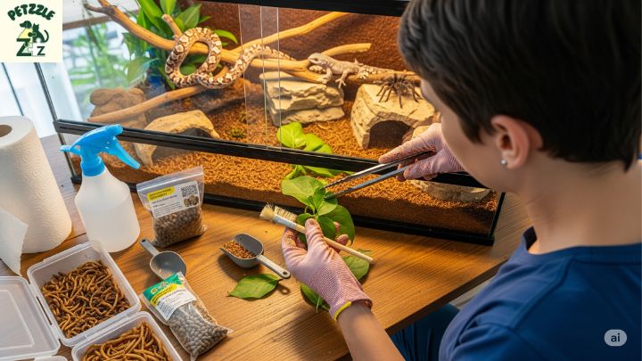 Uma pessoa limpando e organizando um terrário