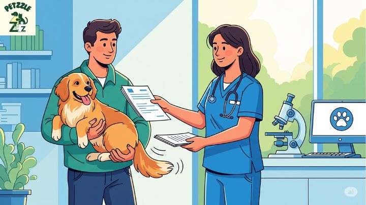 Veterinário entregando documentos a um tutor para viajar com pet