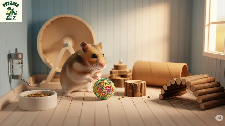 hamister com alguns brinquedos